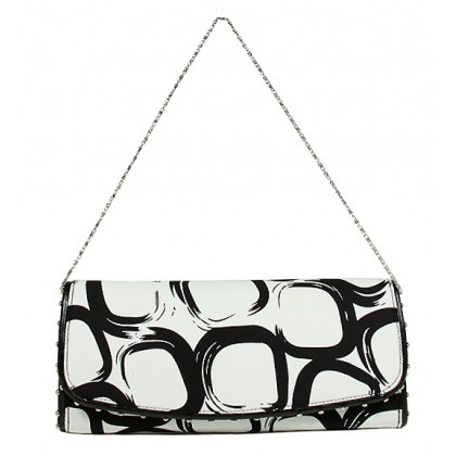 Evening Bag - 12 PCS - Geometry Print w/ Flap - White - BG-92117WB